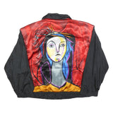 JULIA MICHAELS Mens Red & Black Artistic Print Zip Jacket M Polyester Casual