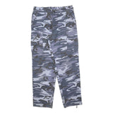 Mens Cotton Blend Grey Camouflage Regular Fit Cargo Trousers W32 L30 Button