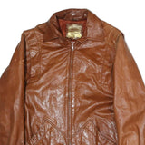 Womens Brown Leather Zip Jacket M Woven Genuine Soft Casual Classic Outerwear