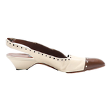 EMPORIO ARMANI Brogue Style Kitten Heels White Leather Womens UK 1.5