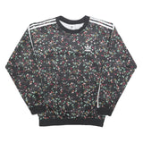 ADIDAS Womens Black Floral Print Crew Neck UK 10 Sweatshirt 3-Stripes