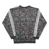 ADIDAS Womens Black Floral Print Crew Neck UK 10 Sweatshirt 3-Stripes