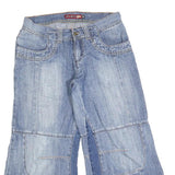 BLEND Womens Light Blue Denim Casual Shorts S W26 Wide Leg Stitch Detail
