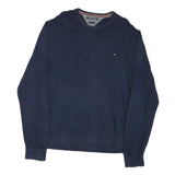 TOMMY HILFIGER Mens Navy Plain Crew Neck Basic Knit Jumper L Cotton Blend