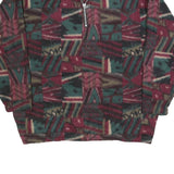 MCINTOSH & SEYMOUR Mens Green & Maroon Patterned Pullover Jumper XL Fleece Zip