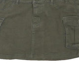 Womens Green Cargo Short Skirt Cotton Blend Woven Plain Button Closure L Pockets