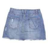 WAX JEANS Womens Blue Denim Mini Skirt Cotton Blend Distressed XS Raw Hem