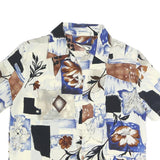 Womens Blue Brown Cream Abstract Floral Printed Basic Shirt Short Sleeve