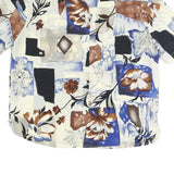 Womens Blue Brown Cream Abstract Floral Printed Basic Shirt Short Sleeve
