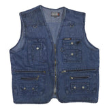 SPORT 8 Mens Blue Denim Vest XL Cotton Blend Zip Pockets Aged Casual