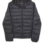 PULL & BEAR Womens Black Polyester Blend Quilted Hooded Jacket XS Zip Closure