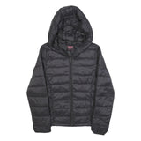 PULL & BEAR Womens Black Polyester Blend Quilted Hooded Jacket XS Zip Closure