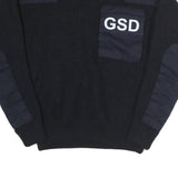 ERBEKO Mens Black Contrast Patch Crew Neck Basic Knit Jumper L Cotton Comfort