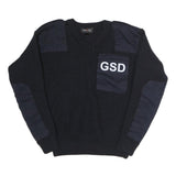 ERBEKO Mens Black Contrast Patch Crew Neck Basic Knit Jumper L Cotton Comfort