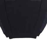 ERBEKO Mens Black Contrast Patch Crew Neck Basic Knit Jumper L Cotton Comfort