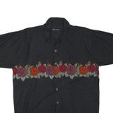 NO BOUNDARIES Mens Black Shirt L Cotton Blend Floral Print Summer Casual