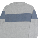 CHAPS Mens Grey & Blue Patterned Jumper Crew Neck Basic Knit L Cotton Comfort