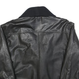 ITALLO Mens Black Leather Jacket L Button Shawl Collar Plain Stylish