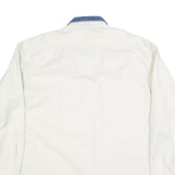 TOMMY HILFIGER Mens White & Blue Cotton Shirt XL Contrast Collar Casual
