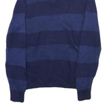 CHAPS Mens Blue & Navy Patterned Jumper High Neck Chunky Knit M Cotton Blend