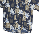 PURITAN Mens Blue & Brown Hawaiian Shirt M Cotton Floral Pattern Relaxed Fit