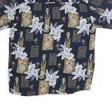 PURITAN Mens Blue & Brown Hawaiian Shirt M Cotton Floral Pattern Relaxed Fit