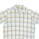 LACOSTE Mens Beige & Blue Check Shirt XL Casual Cotton Blend Short Sleeve