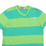 PUMA Mens Green & Turquoise Striped T-Shirt L Short Sleeve V-Neck Cotton Blend