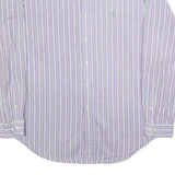 RALPH LAUREN Mens Purple & White Striped Classic Fit L Cotton Blend Shirt Button