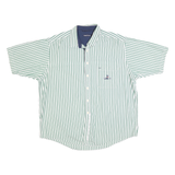 NAUTICA Mens Green & White Striped Shirt XL Cotton Casual Short Sleeve