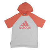 ADIDAS Mens Grey & Orange Short Sleeve Hoodie L Casual Cotton Lightweight