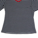 TOMMY HILFIGER Womens Blue & White Striped Top Short Sleeve V-Neck L Cotton