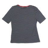 TOMMY HILFIGER Womens Blue & White Striped Top Short Sleeve V-Neck L Cotton