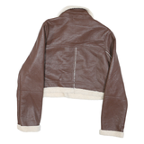 ANWND Womens Brown & Cream Leather Jacket M Shearling Crop Zip Up Casual