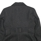 Womens Black Glitter Button Jacket M Woven Plain Adjustable Waist Belt