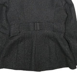 Womens Black Glitter Button Jacket M Woven Plain Adjustable Waist Belt