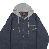 WRANGLER Mens Navy Blue Cotton Blend Jacket L Hooded Zip Casual Outerwear