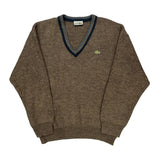 Lacoste V-Neck Sweater - Large Brown Wool
