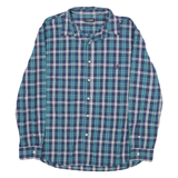 CHAPS Mens Blue & Teal Check Shirt 2XL Classic Cotton Blend Long Sleeve Button