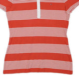 TOMMY HILFIGER Womens Red & White Stripe Short Sleeve Polo Shirt M Cotton Blend