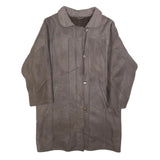 Womens Grey Leather Button Jacket S Woven Classic Outerwear Long Sleeve