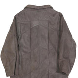 Womens Grey Leather Button Jacket S Woven Classic Outerwear Long Sleeve