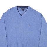 TOMMY HILFIGER Mens Blue Cotton Blend Plain V-Neck Basic Knit XL Jumper