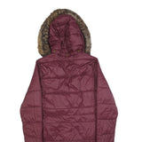 BARBOUR Womens Maroon Puffer Jacket UK 12 Polyester Zip Hooded Quilted Long