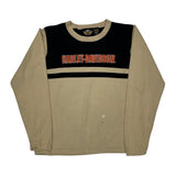 Harley Davidson Spellout Long Sleeve T-Shirt - XL Beige Cotton
