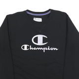 CHAMPION Womens Black Cotton Blend Crew Neck L Sweatshirt Logo Print Casual