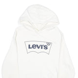 LEVI'S Mens White Pullover Hoodie L Cotton Logo Sweatshirt