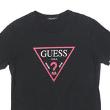 GUESS Womens Black Red Graphic T-Shirt L Short Sleeve Crew Neck Cotton Blend