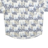 NATURAL ISSUE Mens Blue & Cream Cotton Blend Short Sleeve Shirt L Casual Summer