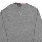 TOMMY HILFIGER Mens Grey Cotton Blend Patterned Crew Neck Basic Knit XL Jumper